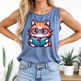 Adorable Book Lover Maine Coon Cat With Reading Glasses Cute Comfort Colors Tank Top Blue Jean
