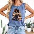 Back To School Afro Melanin Girl Reading Book Bookworm Comfort Colors Tank Top Blue Jean