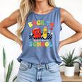 Back To School Checkered Book Pencil Groovy Teacher Student Comfort Colors Tank Top Blue Jean