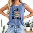 Books Are My Therapy Coffee Books Flowers Bookish Book Lover Comfort Colors Tank Top Blue Jean