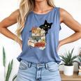 Cat And Books Flowers Reading Club Cat Lover Bookworm Comfort Colors Tank Top Blue Jean