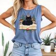 Cat On Open Book Mushrooms Ferns Dark Academia Comfort Colors Tank Top Blue Jean