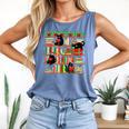 Christmas Cat Santa Bookshelves Book Lover Reader Comfort Colors Tank Top Blue Jean