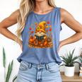 Cute Autumn Gnome Reading Pumpkin Book Lover Comfort Colors Tank Top Blue Jean