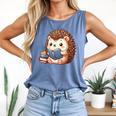 Cute Hedgehog Book Lover Readers Animal Reading Comfort Colors Tank Top Blue Jean
