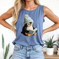 Cute Penguin Reading Book Faux-Crochet Print Comfort Colors Tank Top Blue Jean