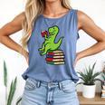 Dino Reading Read Reading Librarian Book Men Boys Kids Comfort Colors Tank Top Blue Jean