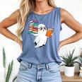 Ghost Reading Books Halloween Library Comfort Colors Tank Top Blue Jean