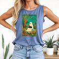 Groovy Ghost Reading Book Cat Halloween Ghost Teacher Comfort Colors Tank Top Blue Jean