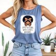 Just a Girl Who Loves Books Messy Bun Black Women Reading Comfort Colors Tank Top Blue Jean