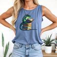 Lizard Reading Book Librarian Bookworm Reader Read Comfort Colors Tank Top Blue Jean
