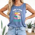 Take a Look It's In a Book Teacher Reading Apparel Comfort Colors Tank Top Blue Jean