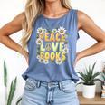 Peace Love Books Librarian Teacher Life Book Library Comfort Colors Tank Top Blue Jean