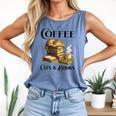 Sleeping Cat And Books With Coffee Lover Comfort Colors Tank Top Blue Jean