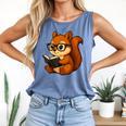 Squirrel Reading Book Lover Comfort Colors Tank Top Blue Jean