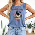 Women's Cat Books Romantic Floral Aesthetic Book Lover Cat Owner Comfort Colors Tank Top Blue Jean