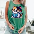 Adorable Book Lover Calico Cat With Reading Glasses Cute For Men Women Kids Comfort Colors Tank Top Violet