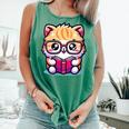 Adorable Book Lover Persian Cat With Reading Glasses Cute Comfort Colors Tank Top Violet