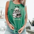 Boo Skeleton Skull Books Halloween Women School Teacher Kid Comfort Colors Tank Top Violet