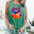 Cat Book Shirt Colorful Cat Reading Book Comfort Colors Tank Top Violet