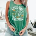 Dead Set On Reading Skeleton Halloween Book Lover Comfort Colors Tank Top Violet