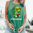 Readasaurus Reading Dinosaur Book Reader Bookworm Comfort Colors Tank Top Violet
