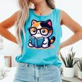 Adorable Book Lover Calico Cat With Reading Glasses Cute For Men Women Kids Comfort Colors Tank Top Light Green