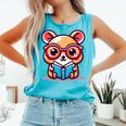 Adorable Book Lover Quokka With Reading Glasses Cute Comfort Colors Tank Top Light Green