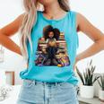 Back To School Afro Melanin Girl Reading Book Bookworm Comfort Colors Tank Top Light Green