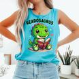 Book Lover Reading Dinosaur Readosaurus Library Comfort Colors Tank Top Light Green