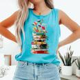 Book Stack With Flowers Reading Lover Bookish Comfort Colors Tank Top Light Green