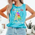 All Booked For Christmas Book Lovers Xmas Tree Women Comfort Colors Tank Top Light Green