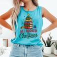 All Booked For Christmas Librarian Reader Xmas Pajama Comfort Colors Tank Top Light Green