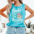 Books Are My Therapy Book Lover Coffee Books Flowers Bookish Comfort Colors Tank Top Light Green