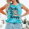 Books Are My Therapy Coffee Books Flowers Bookish Book Lover Comfort Colors Tank Top Light Green
