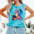 Bookworm Book Lover Women Girls Dragon Reading Comfort Colors Tank Top Light Green