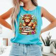 Bookworm Cute Highland Cow Reading Book Comfort Colors Tank Top Light Green