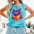 Cat Book Shirt Colorful Cat Reading Book Comfort Colors Tank Top Light Green