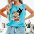 Cat And Books Flowers Reading Club Cat Lover Bookworm Comfort Colors Tank Top Light Green