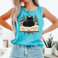 Cat On Open Book Mushrooms Ferns Dark Academia Comfort Colors Tank Top Light Green