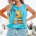 Cat Reading Books Comfort Colors Tank Top Light Green