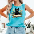 Cat Shirts For Women Book Lover Shirt Cute Cat And Book Premium Tri-Blend Comfort Colors Tank Top Light Green