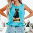 Cat Sitting On Books Comfort Colors Tank Top Light Green