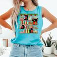Christmas Cat Santa Bookshelves Book Lover Reader Comfort Colors Tank Top Light Green