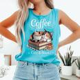 Coffee Cats And Books Cozy Calico Reader Love Cute Cat Comfort Colors Tank Top Light Green