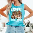 Coffee Cats And Books Cats And Reading Lovers Comfort Colors Tank Top Light Green