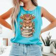 Cute Baby Highland Cow Reading Book Librarian Bookworm Comfort Colors Tank Top Light Green