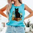 Cute Cat Book Flowers Comfort Colors Tank Top Light Green Cute Cat Book Flowers Comfort Colors Tank Top Light Green