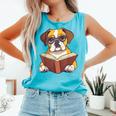 Cute Dog Boxer Reading Book Comfort Colors Tank Top Light Green