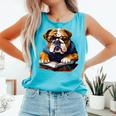 Cute Dog English Bulldog Reading Book Comfort Colors Tank Top Light Green Cute Dog English Bulldog Reading Book Comfort Colors Tank Top Light Green